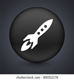Rocket on Black Round Button