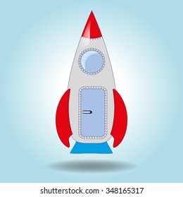 Rocket on a blue background. Cartoon drawing. Vector Image.