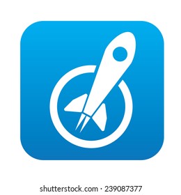 Rocket on blue flat button,clean vector