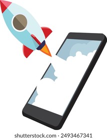 Eine Rakete auf einem Handy, Smartphone 
