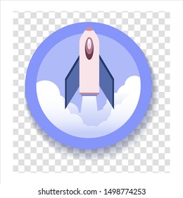 Rocket on circle shadow, start up emblem isolated
