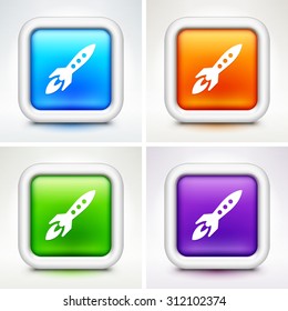 Rocket on Colorful Square Buttons