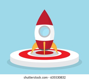 rocket on dart board startup concept vector illustration