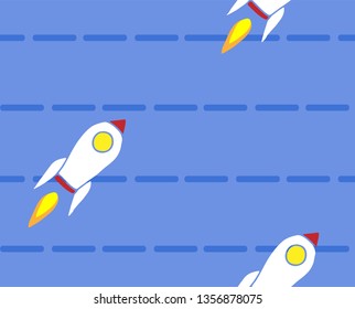 Rocket on dash line design. Seamless pattern vector. For decoration, poster, warpping and print.