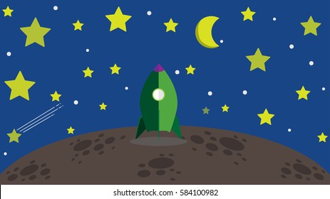 Rocket on the land of space illustration.