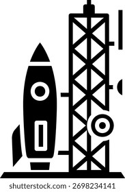 Cohete en el icono de la plataforma de lanzamiento