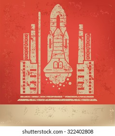 Rocket on red background,poster grunge design