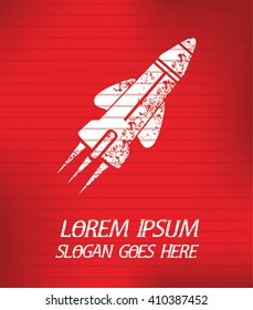 Rocket on red background,poster grunge design