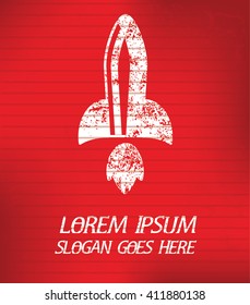 Rocket on red background,poster grunge design