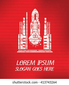 Rocket on red background,poster grunge design