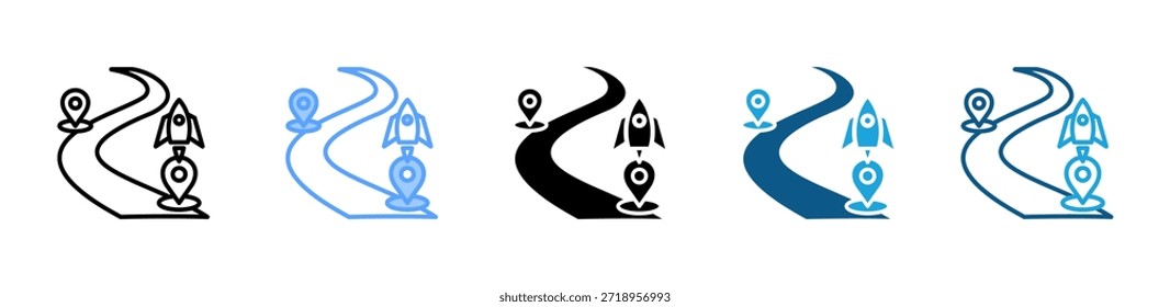 Rocket On Roadmap icon set colección de estilo múltiple