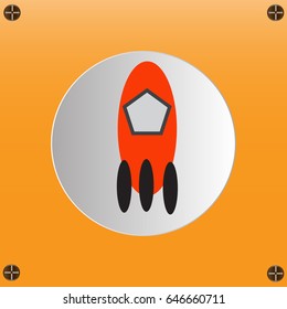 rocket on round button white.