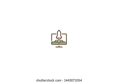 Rocket on screen concept icon in trendy flat style isolated on white background.Rocket on screen concept symbol. Vector illustration
