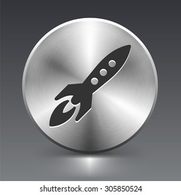 Rocket on Silver Round Button
