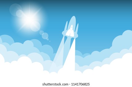 Rocket on sky blue color vector design. illumination