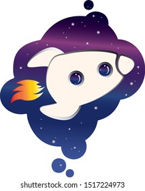 Rocket on space background. Cartoon style shuttle in space