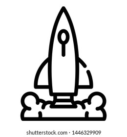 Rocket on takeoff icon. Outline rocket on takeoff vector icon for web design isolated on white background