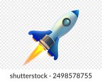 rocket on transparent background, startup object. Vector illustration