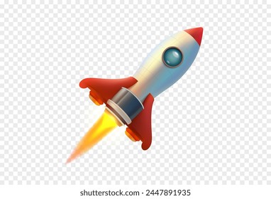 rocket on transparent background, startup object. Vector illustration