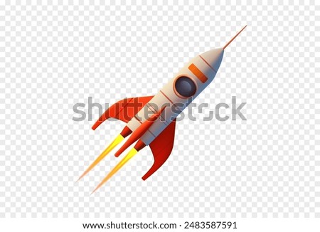Rocket on transparent background, startup object. Vector illustration