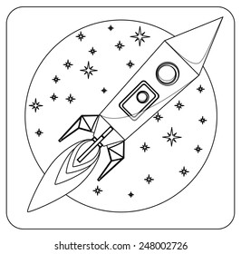Rocket on a white background colorless, coloring, vector illustration