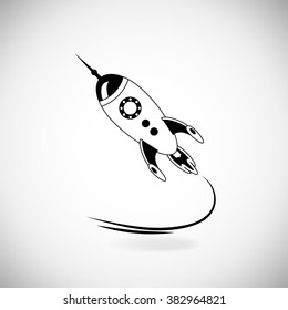Rocket on white background. Launch icon. Rocket flies. Blast off rocket