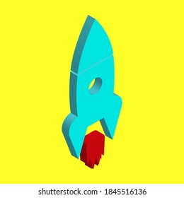 Rocket on yellow background, isometric image, vector illustration