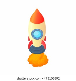 Rocket with one portholes icon in cartoon style isolated on white background. Aircraft symbol