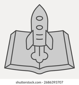 Rocket from open book isometric icon, science concept. Vector graphics. Knowledge sign and editable stroke, outline style icon for mobile or web design