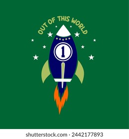 rocket out of this world  , explore space illustrtation hand drawn graphic tshirt kids and other print 