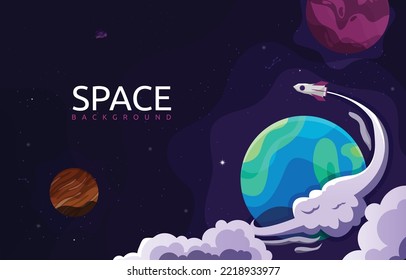 Rocket Outer Space Craft Planet Stars Adventure Background