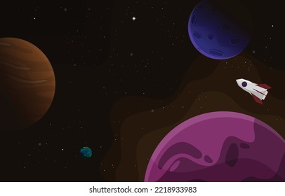 Rocket Outer Space Craft Planet Stars Adventure Background