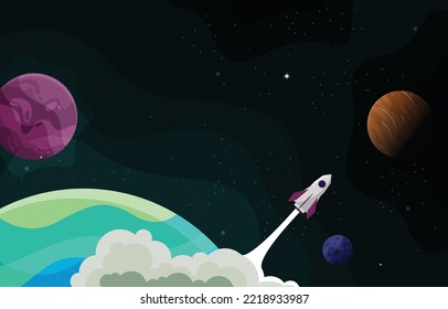 Rocket Outer Space Craft Planet Stars Adventure Background