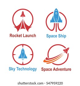 Rocket Outer Space Spacecraft Aerospace Logo Icon Set