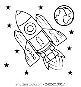 Rocket outline drawing coloring book page