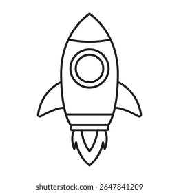 Rocket outline icon launching to space isolated on white background
