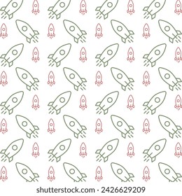 Rocket outline icon red green trendy repeating pattern vector beautiful illustration background