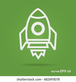 Rocket outline icon white color isolated on green background