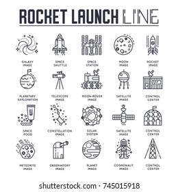 Rocket outline icons collection set. Industry linear symbol pack. Modern template of thin line icons, logo, symbols, pictogram and flat illustrations concept