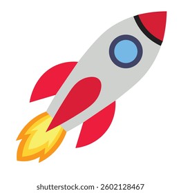 Rocket outline ship icon with fire isolated on white Vector illustration with flying rocket isolated