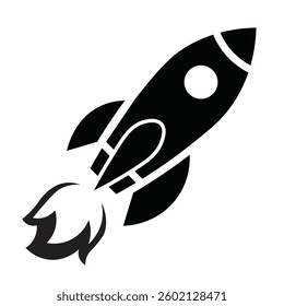 Rocket outline ship icon with fire isolated on white Vector illustration with flying rocket isolated