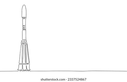 Rocket outline. Space rocket silhouette. One line continuous vector illustration. Line art, outline, vector