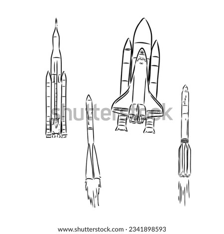 Rocket outline. Space rocket silhouette. One line continuous vector illustration. Line art, outline, vector