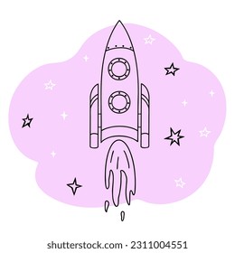 rocket outline. Vector Illustration for printing, backgrounds, covers and packaging. Image can be used for greeting cards, posters, stickers and textile. Isolated on white background.