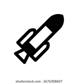 Cohete. Icono de Vector de trazo delineado con detalles rellenos de negro.