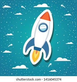 Rocket over background with clouds design vector illustration