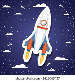 Rocket over background with clouds design vector illustration