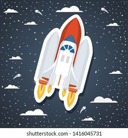 Rocket over background with clouds design vector illustration