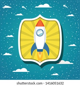 Rocket over clouds and pointed background design
