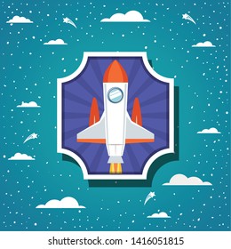 Rocket over clouds and pointed background design